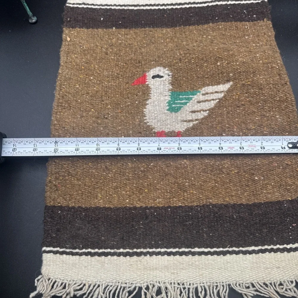 Vintage Southwestern or Mexican Textile Small Rug Wall Tapestry w Bird on Branch